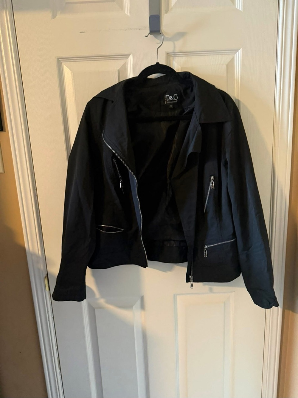 D&G Dolce & Gabbana Black Moto Zip Jacket – Size XXL